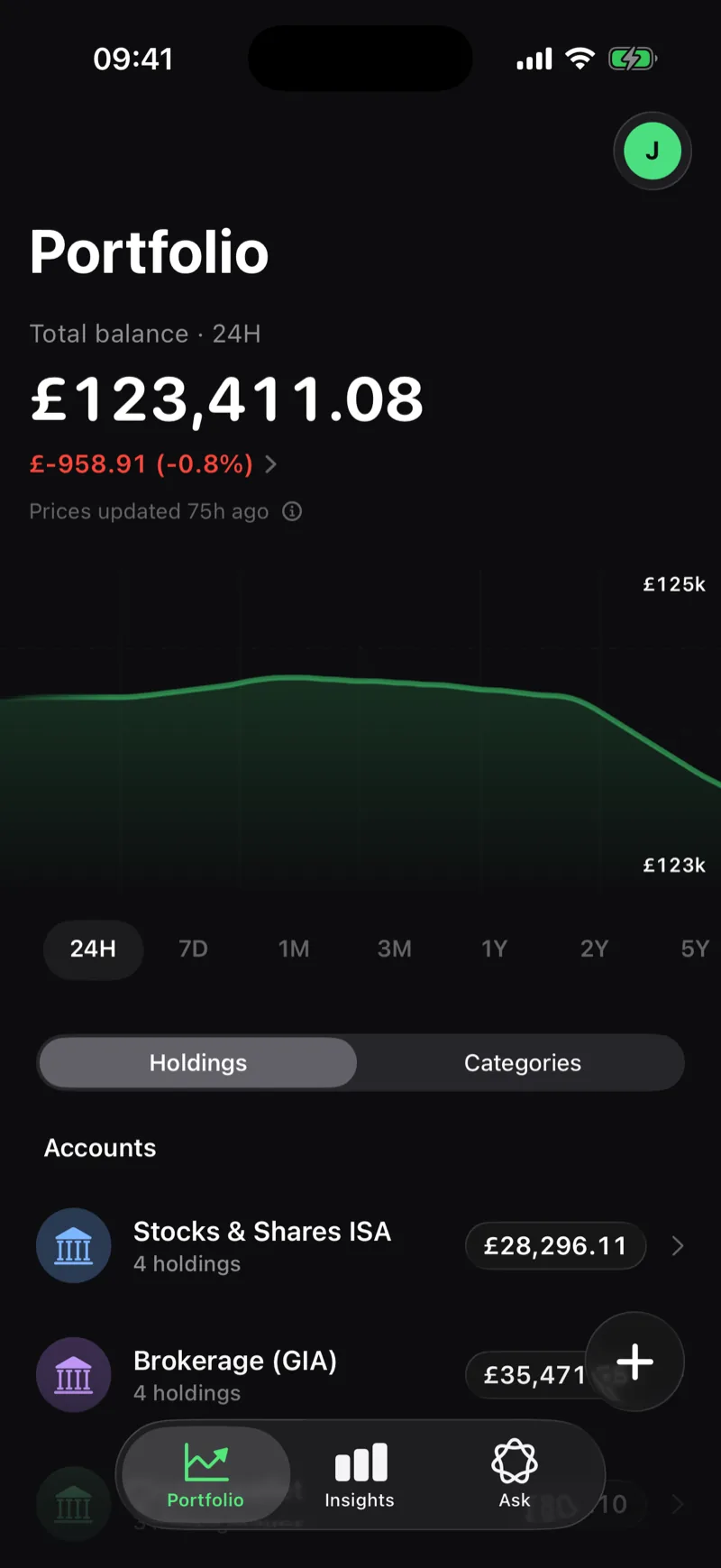 Netaro dashboard showing net worth, history and holdings