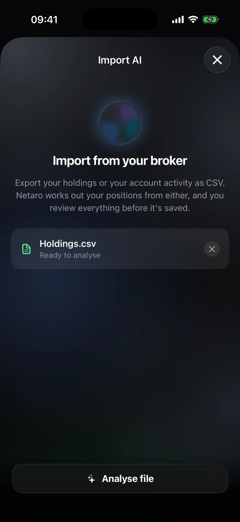 Holdings.csv chosen from Files and ready to analyse